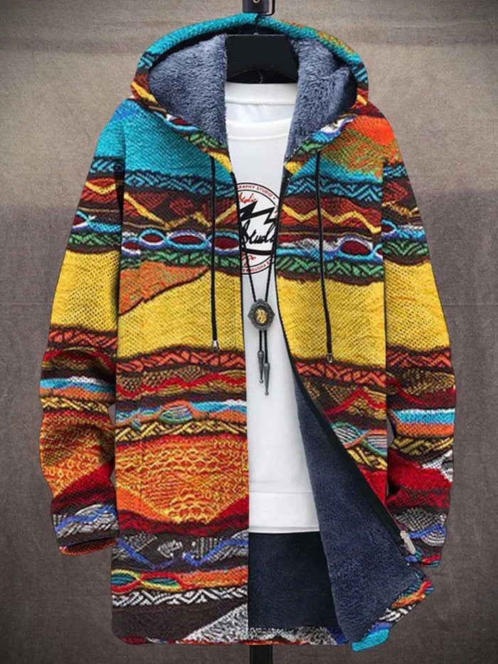 Mens Digital Printing Fleece-Lined Hooded Coat