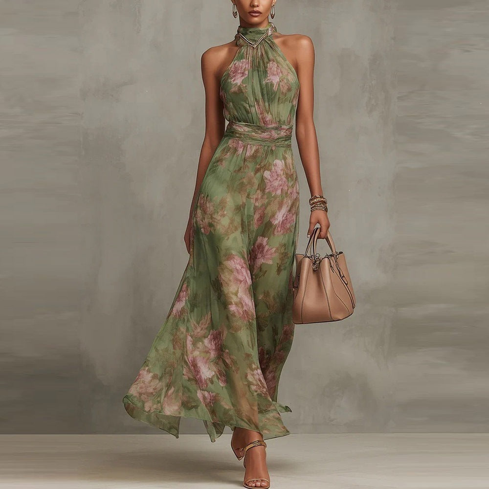 Mesh Print Bodycon Long Dress with Spaghetti Strap