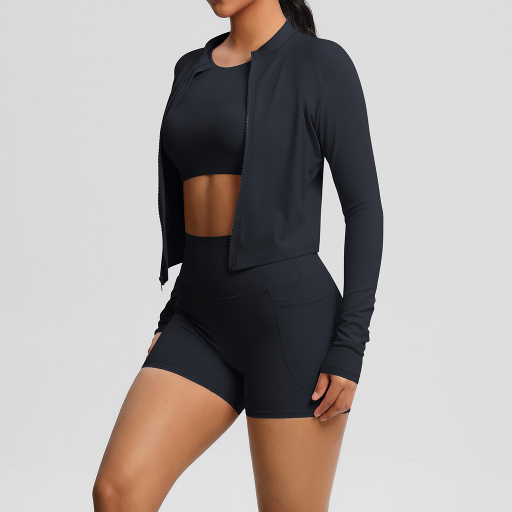 A three-piece yoga fitness suit for women