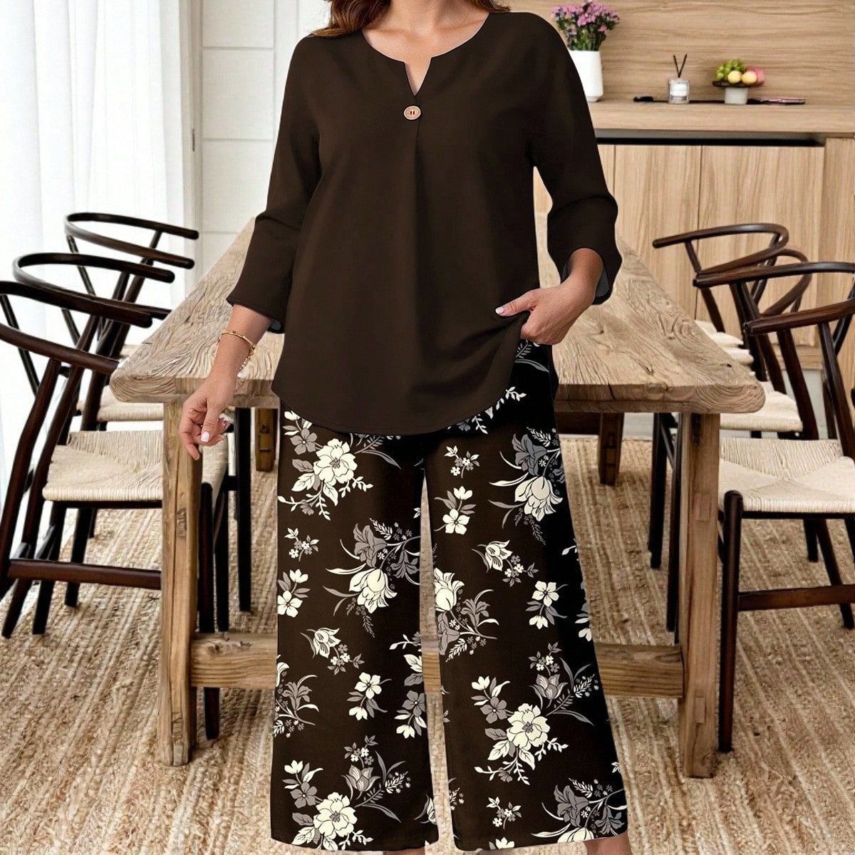 Floral Print Shirt and Pants Set