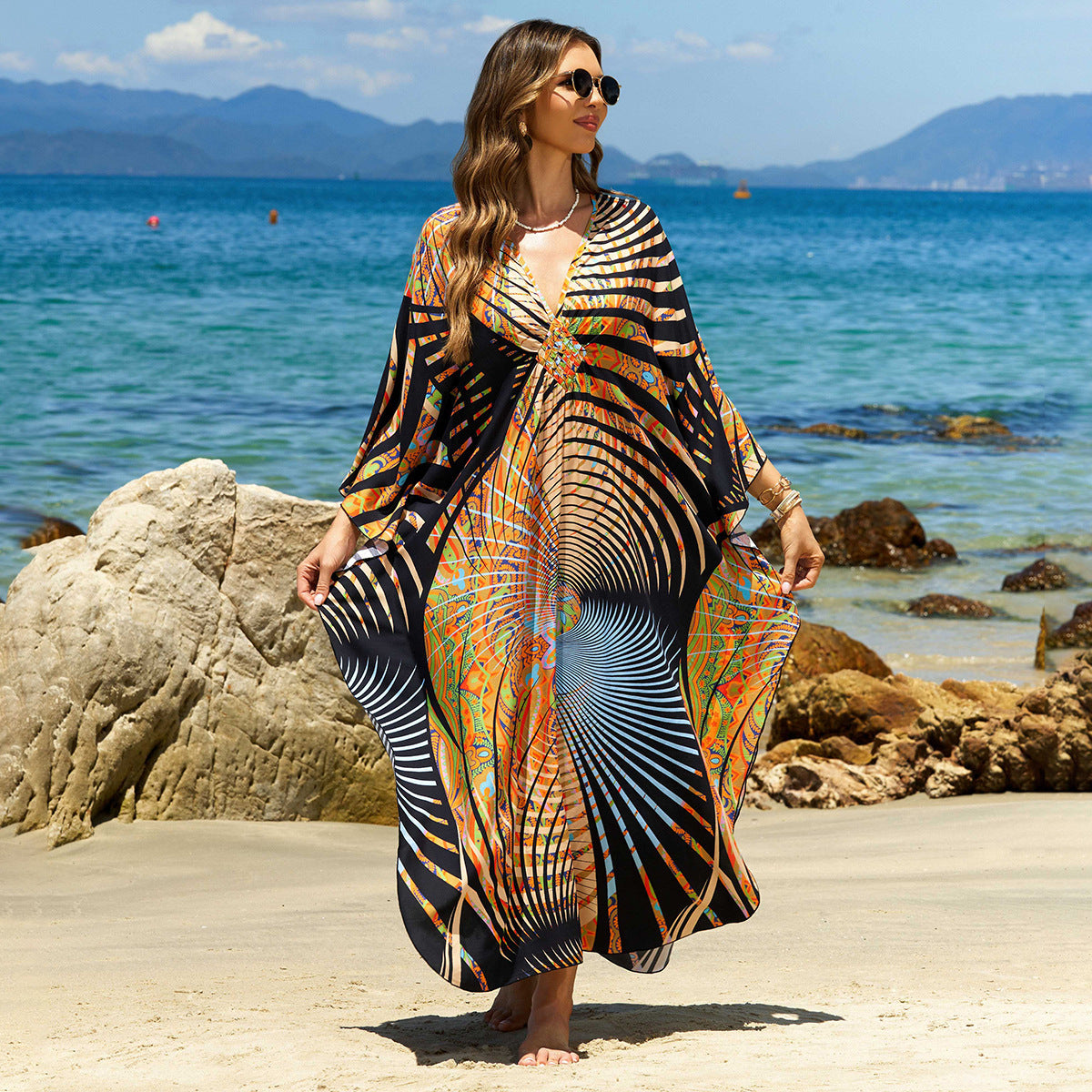 Bohemian Beach Cover-Up with Woven Print