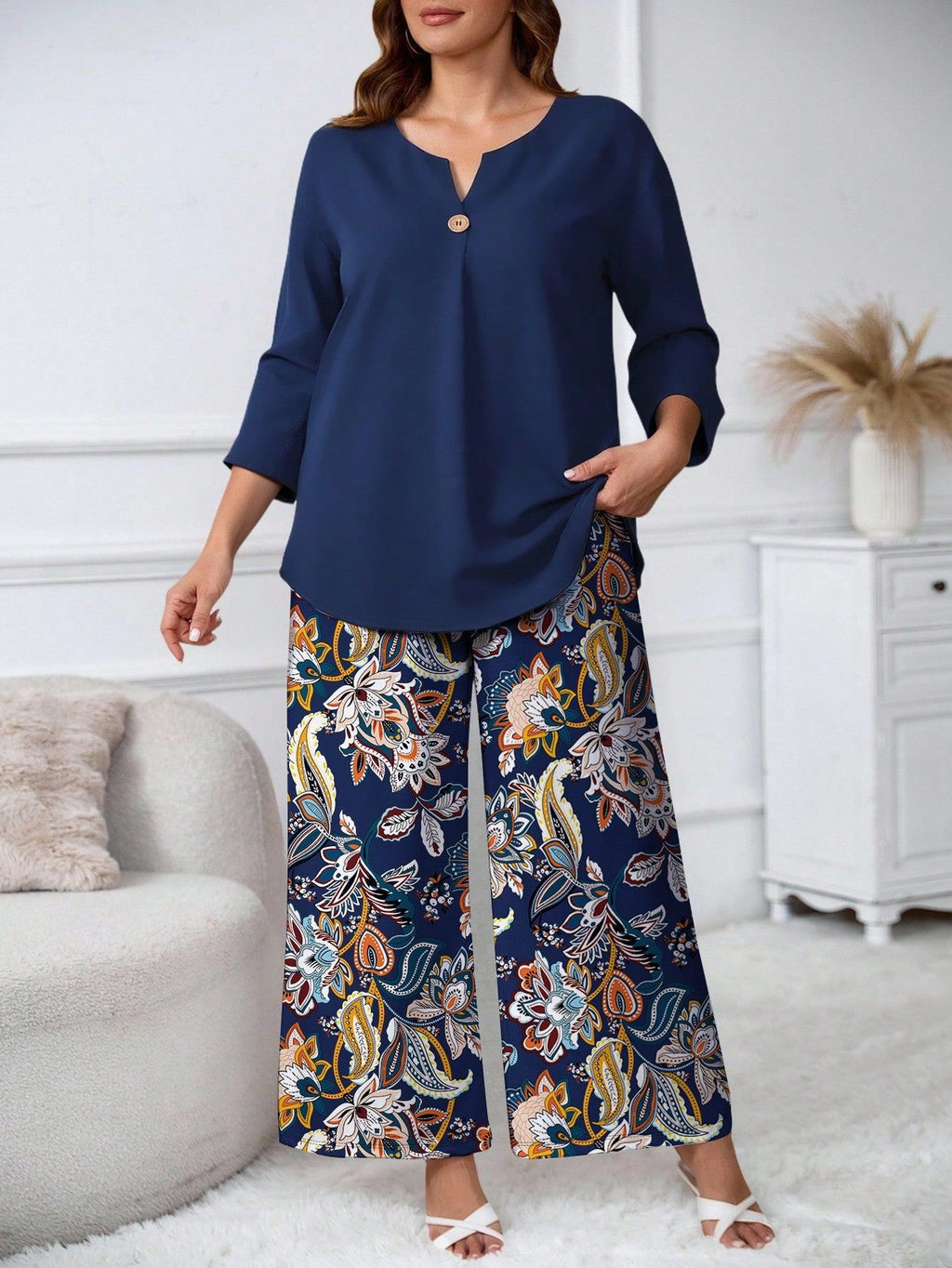 Floral Print Shirt and Pants Set