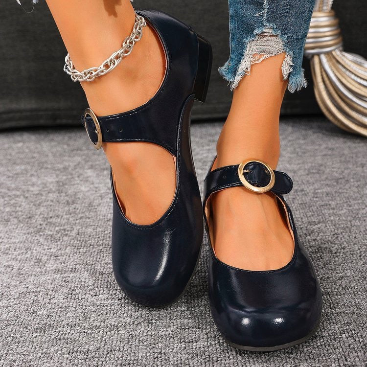 Retro round-toe leather low-heeled soft-soled Mary Jane shoes