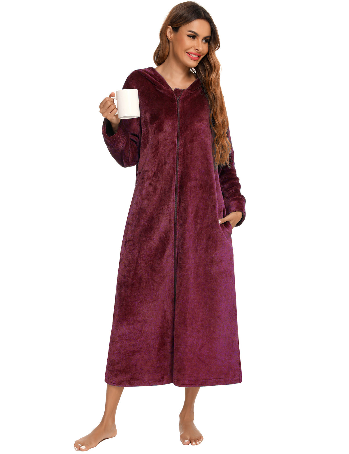 Flannel Pajamas New Long-Sleeved Zipper Nightgown Home Clothes