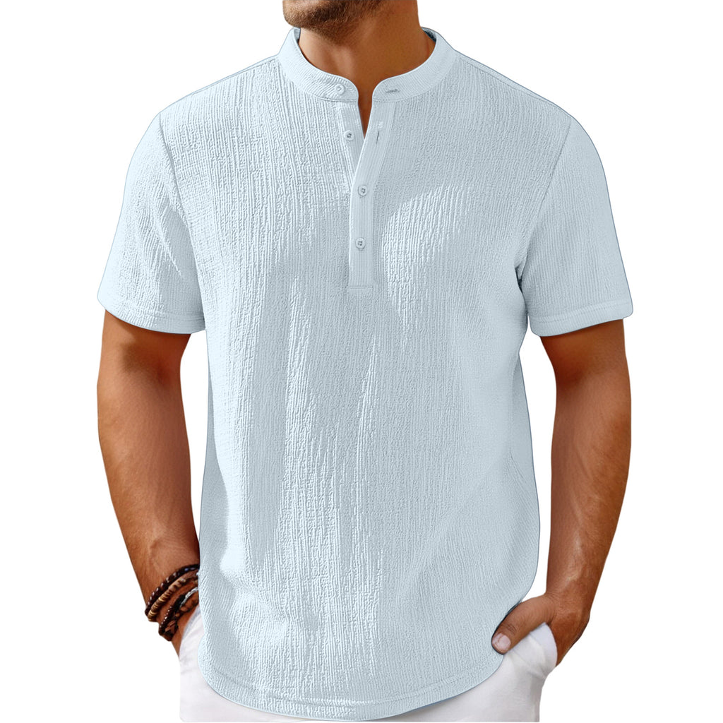Mens Retro Cotton Linen Striped Henley Shirt