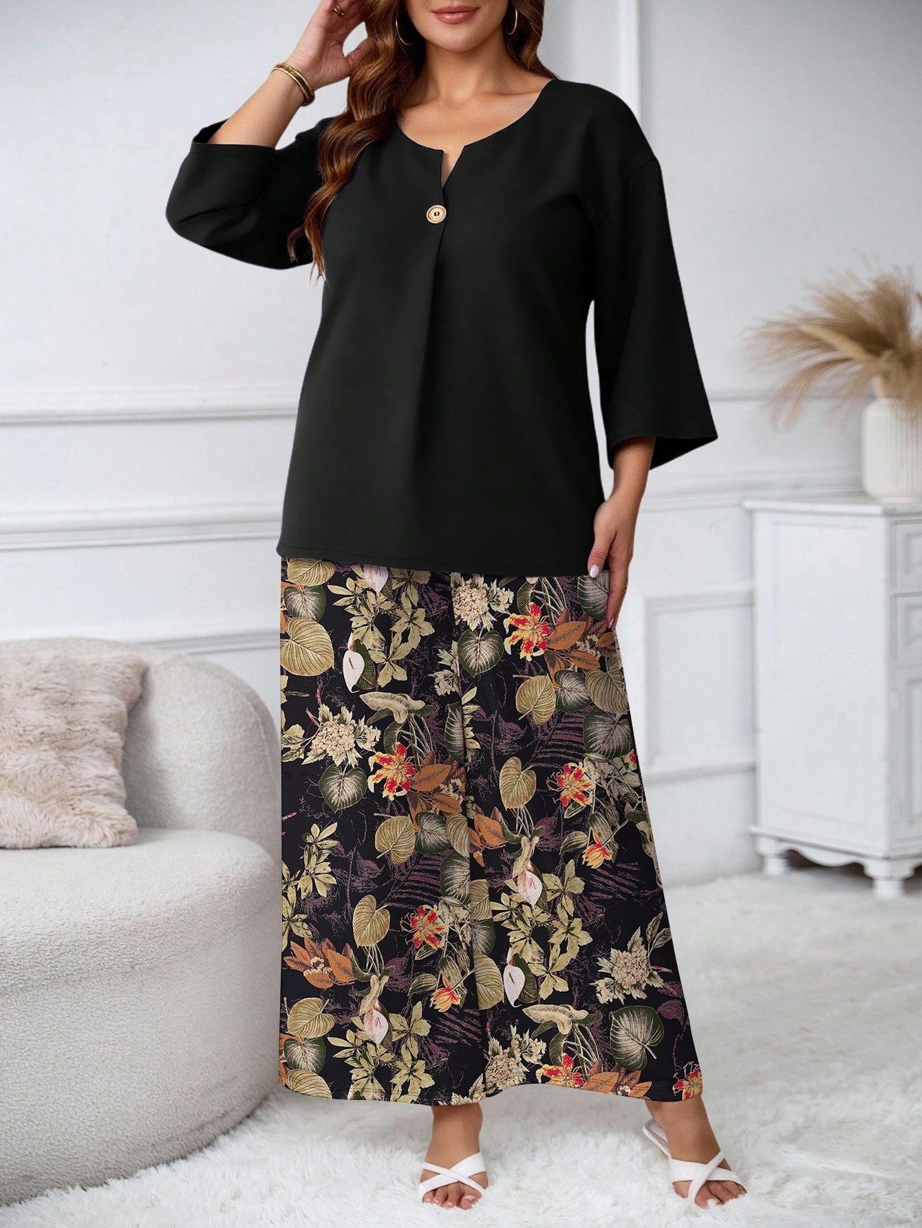 Floral Print Shirt and Pants Set