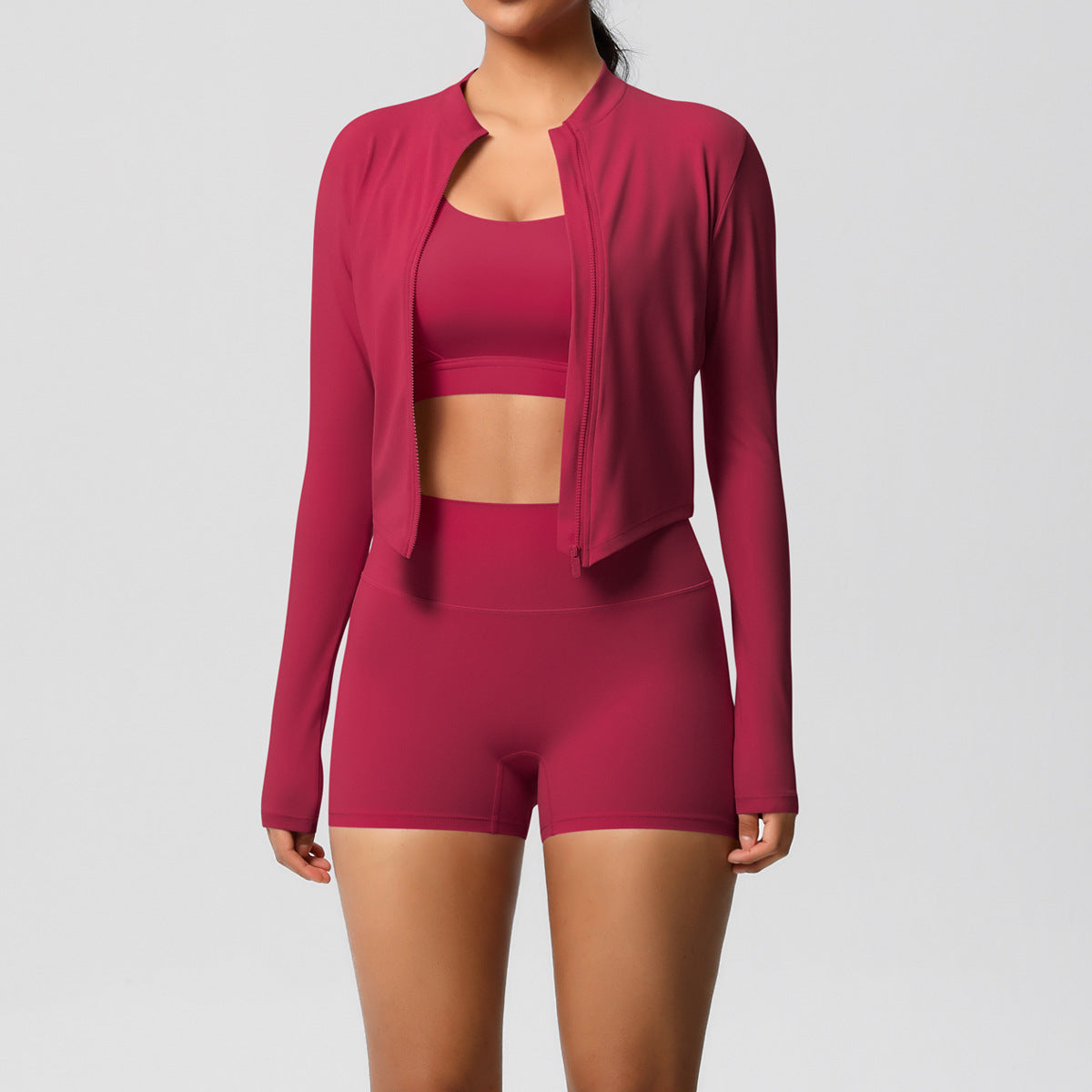 A three-piece yoga suit for women