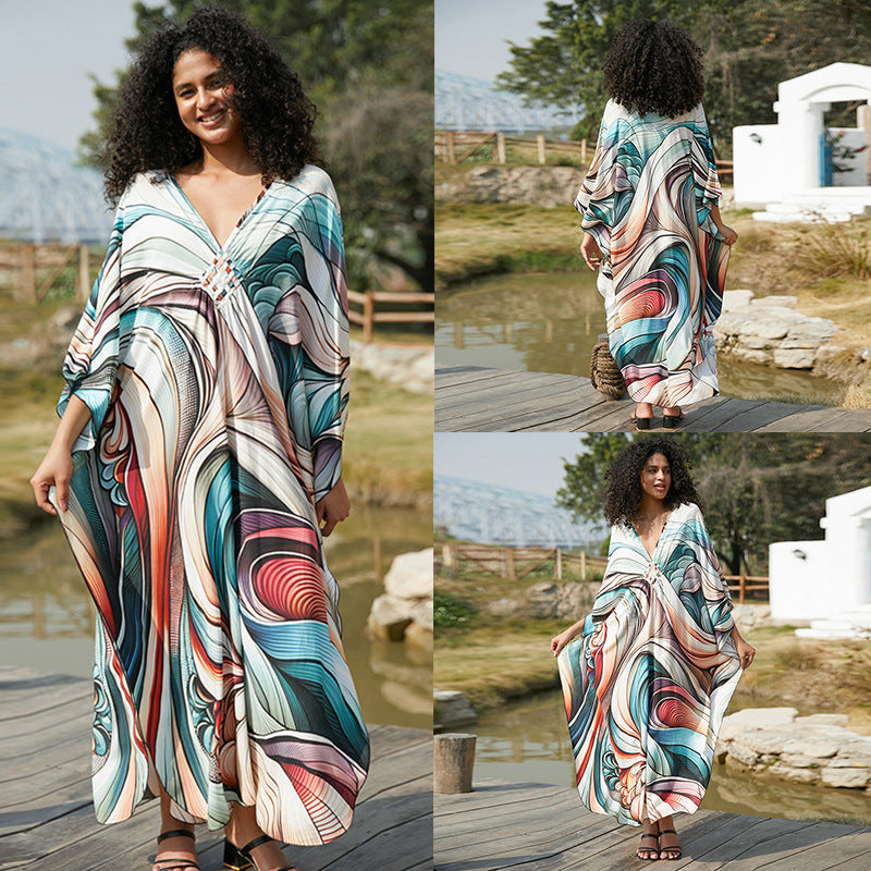 Rayon Printed Beach Cover Up Dress