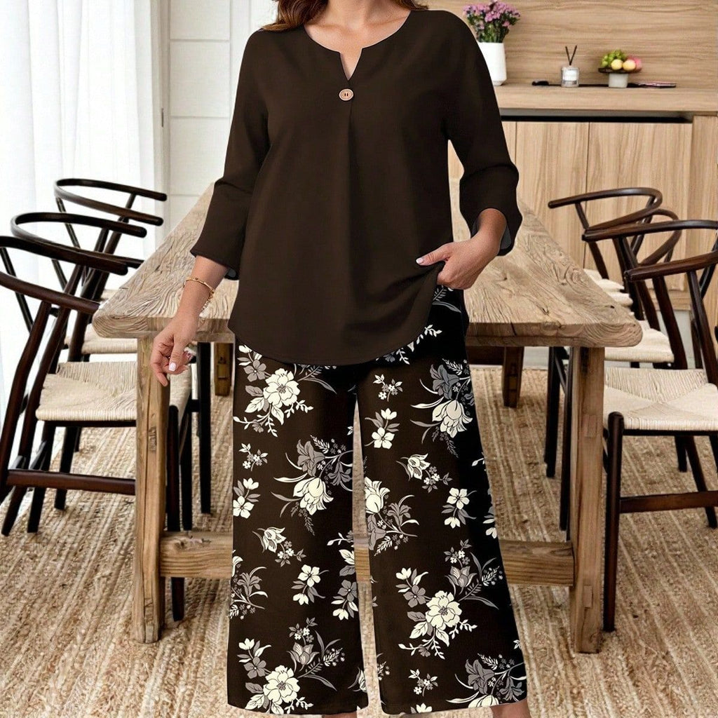 Floral Print Shirt and Pants Set