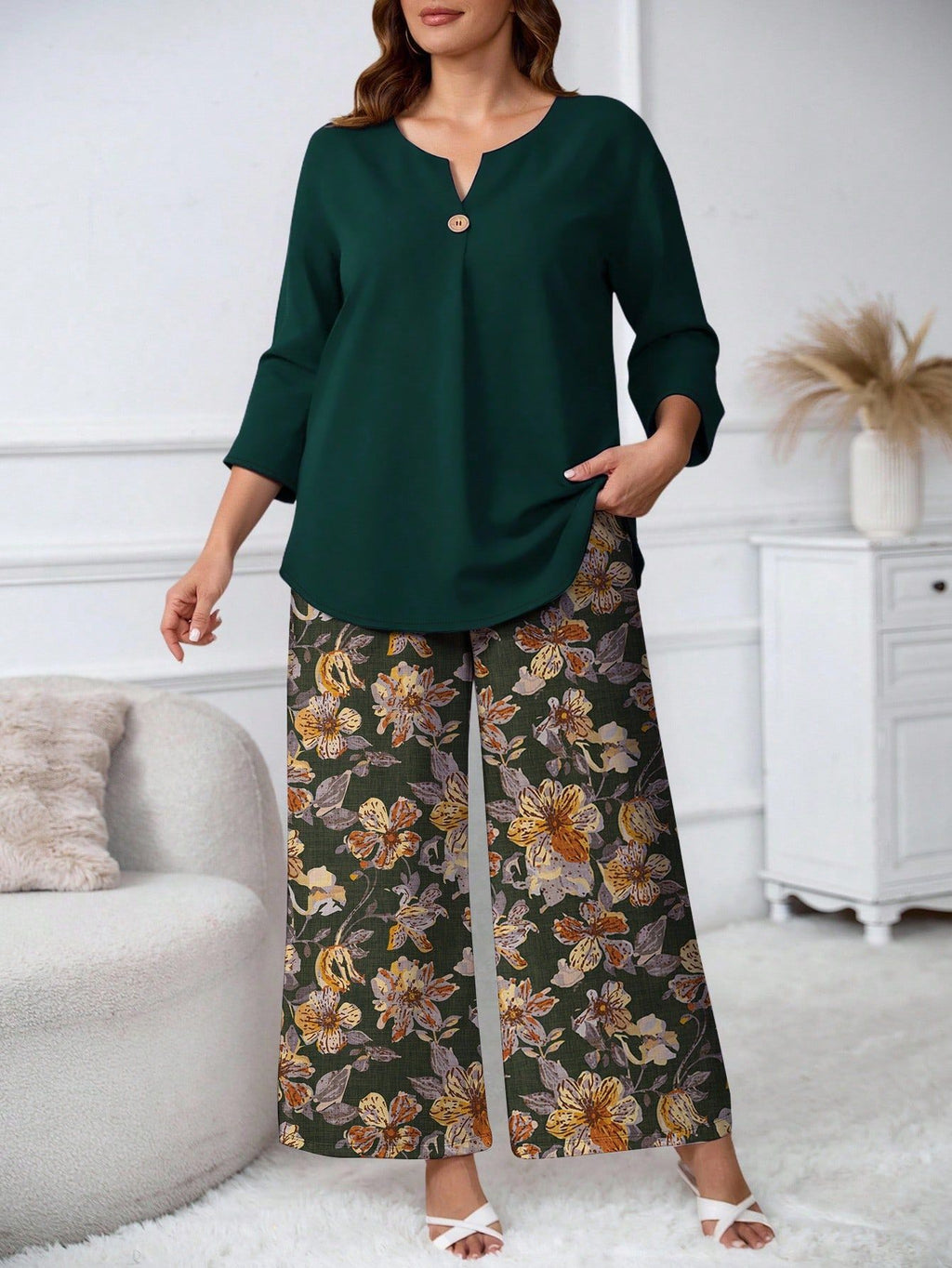 Floral Print Shirt and Pants Set