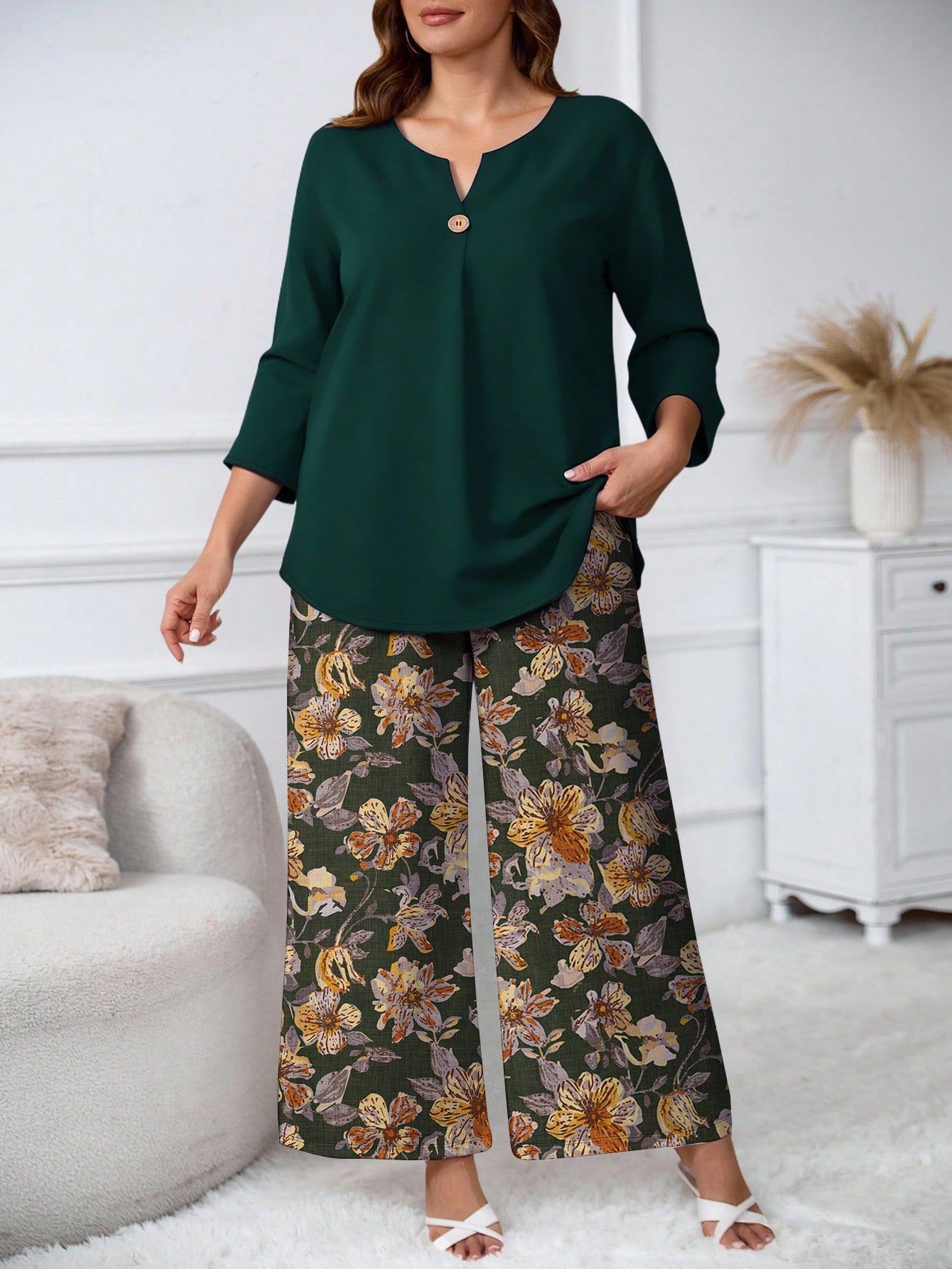 Floral Print Shirt and Pants Set