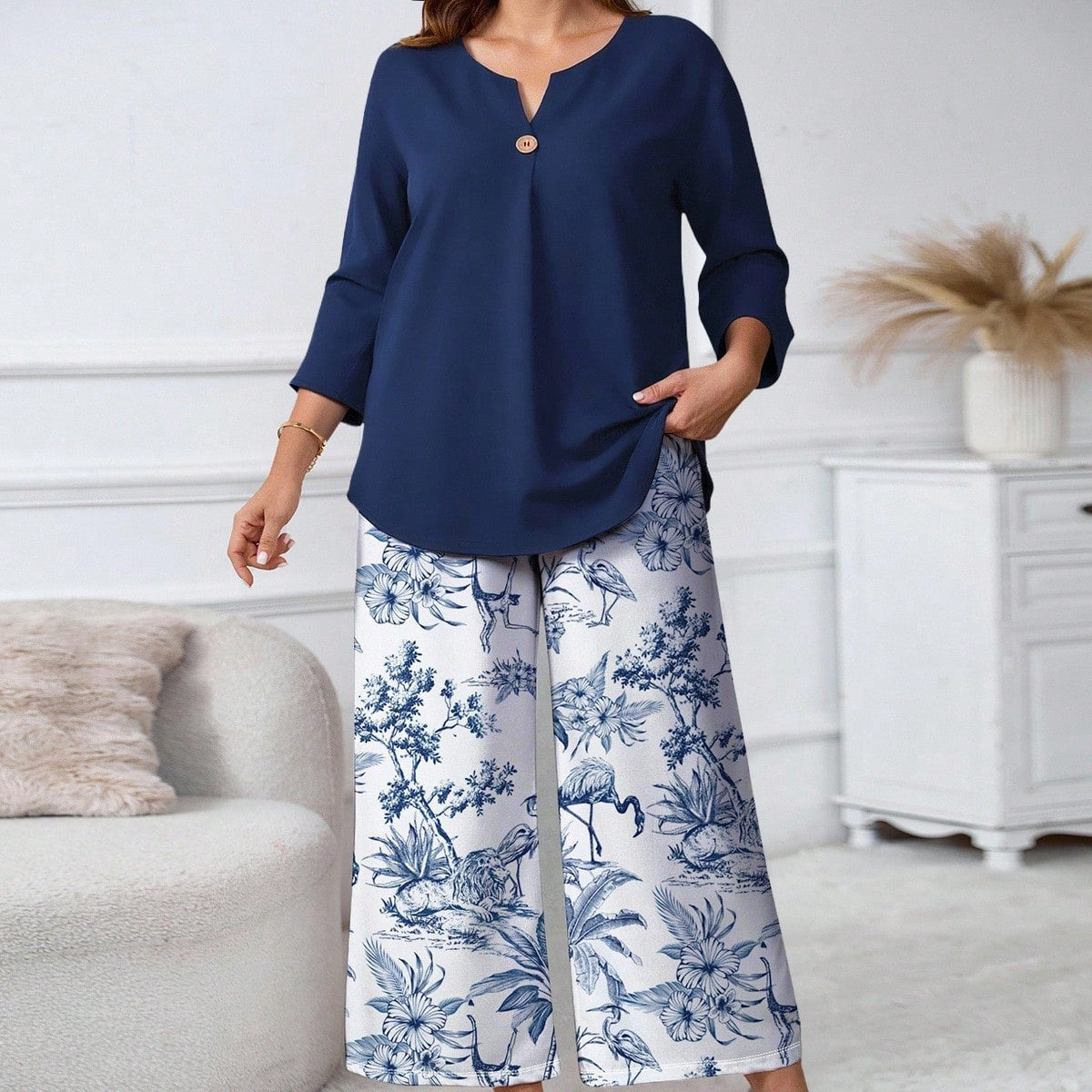 Floral Print Shirt and Pants Set