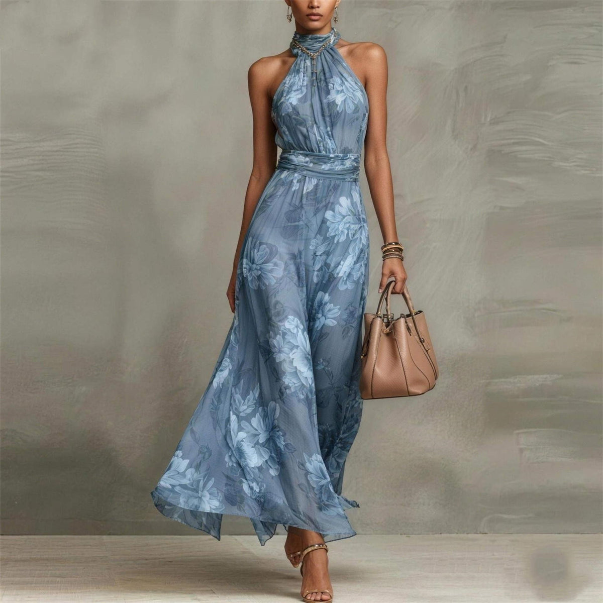Mesh Print Bodycon Long Dress with Spaghetti Strap