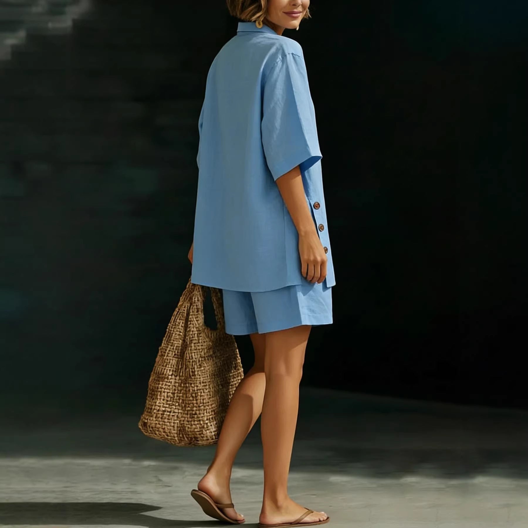 Women's Linen Shirt and Shorts Set