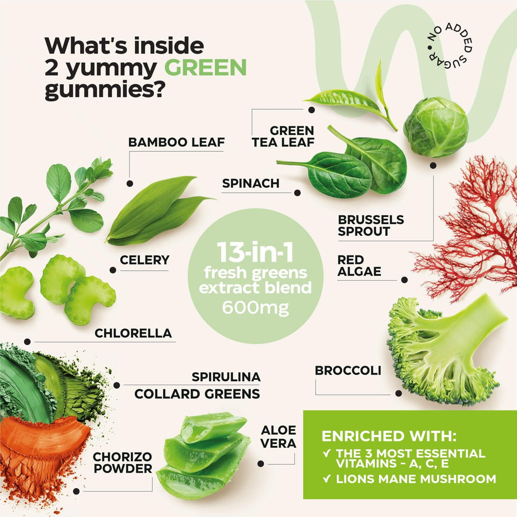 Super Fruit Super Greens Gummies for Adults 60 Count Daily Greens Vegetable