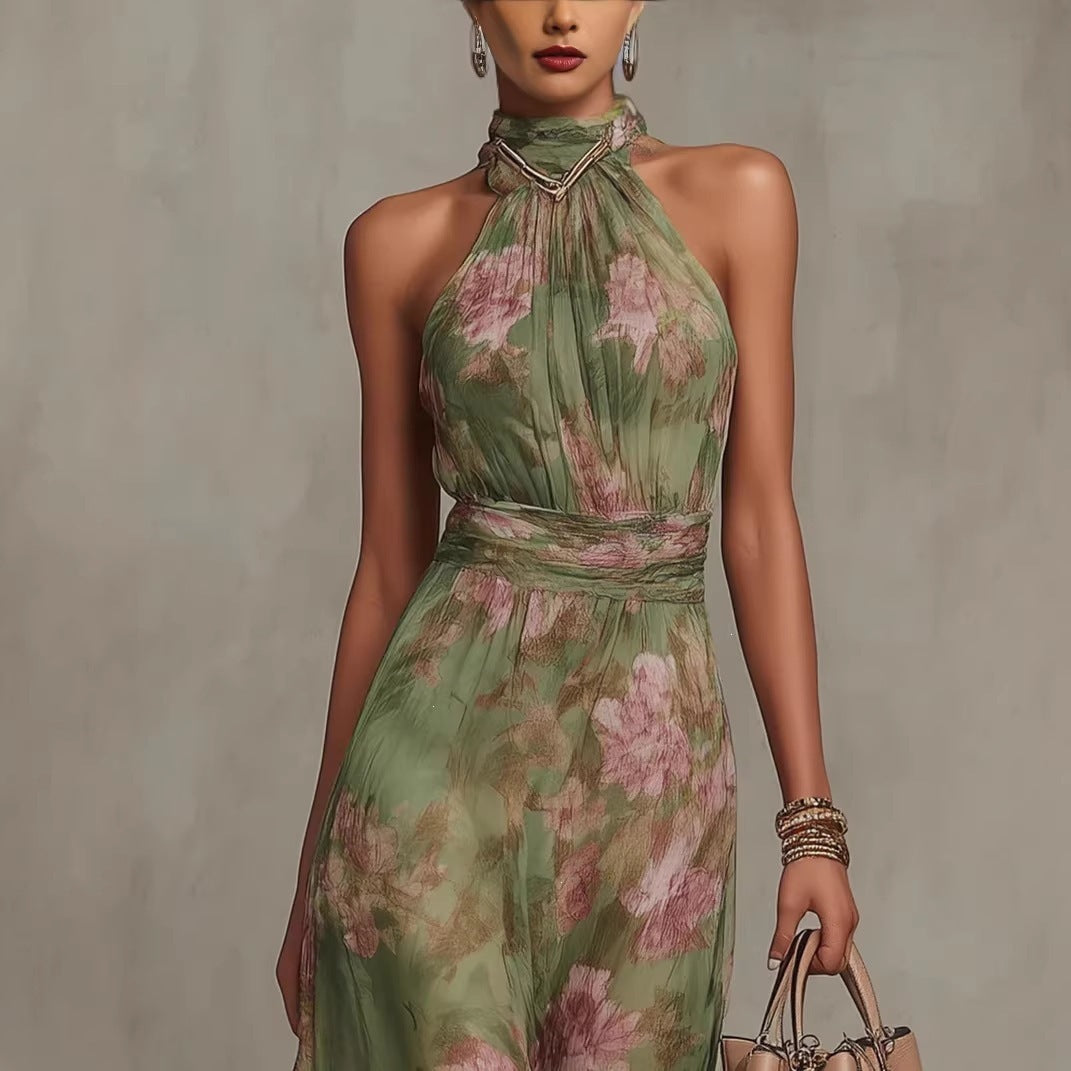 Mesh Print Bodycon Long Dress with Spaghetti Strap