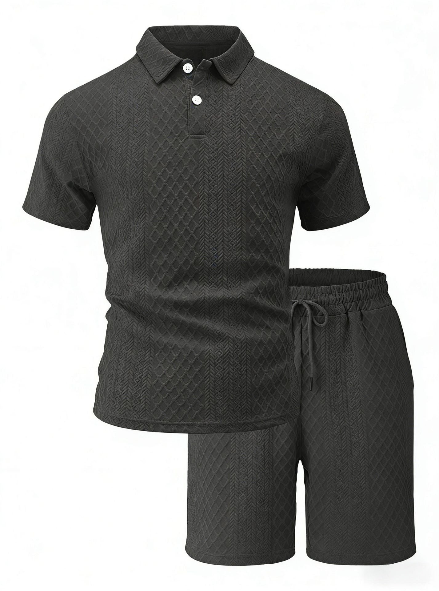 Mens Jacquard Lapel Polo Shirt Shorts Set