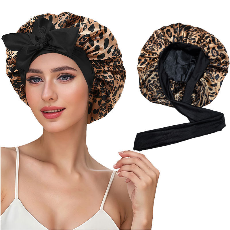 Double-Layer Satin Sleep Cap with Ribbon