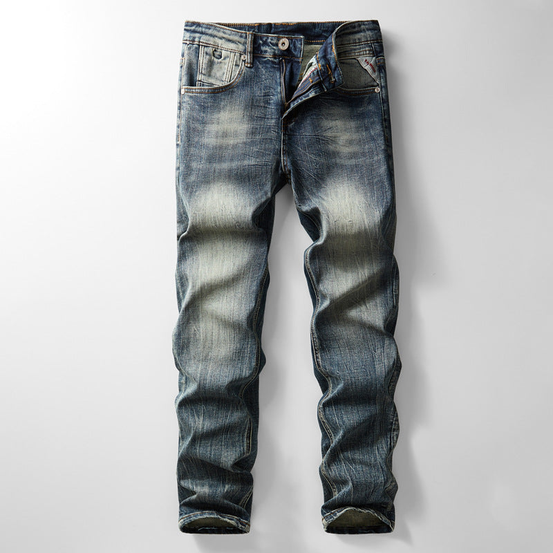 A high-end stretch denim suit for men