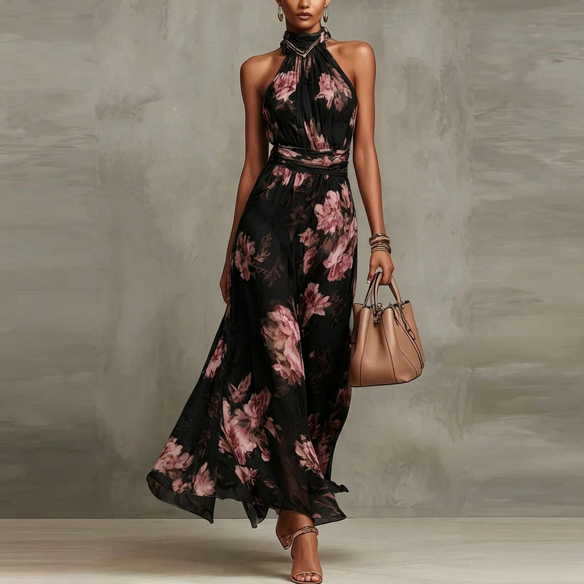 Mesh Print Bodycon Long Dress with Spaghetti Strap