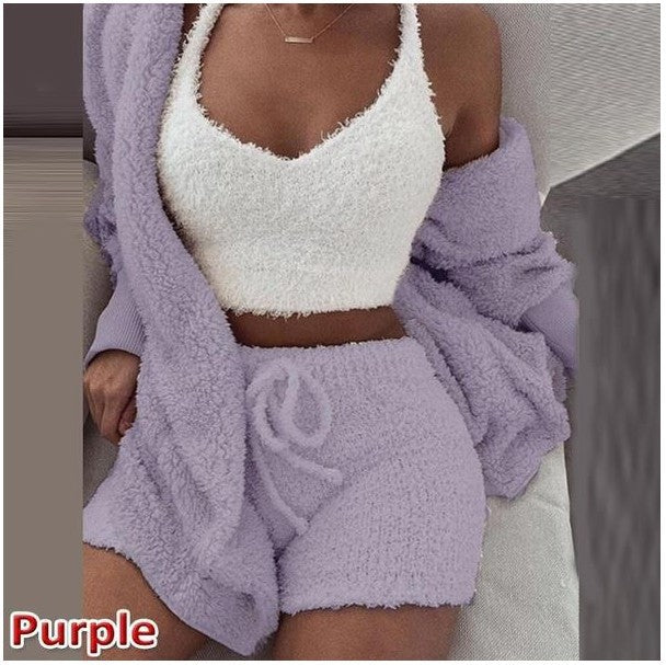 Women's Plush Home Wear 3-Piece Pajama Set