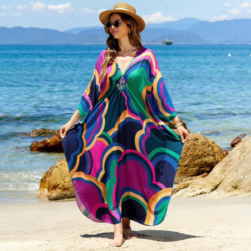 Bohemian Beach Cover-Up with Woven Print
