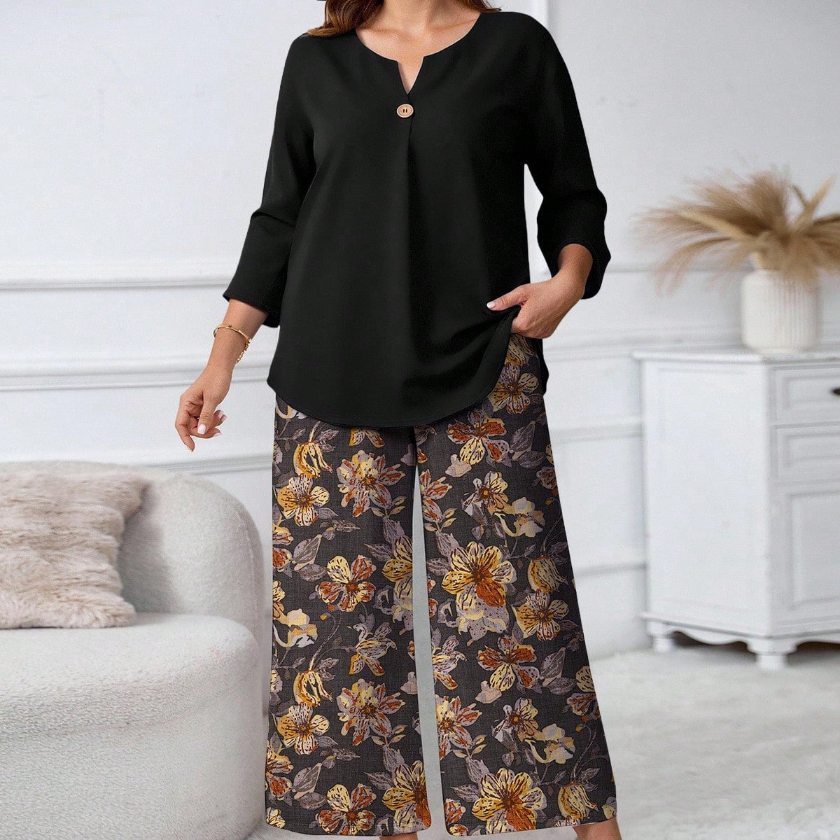 Floral Print Shirt and Pants Set