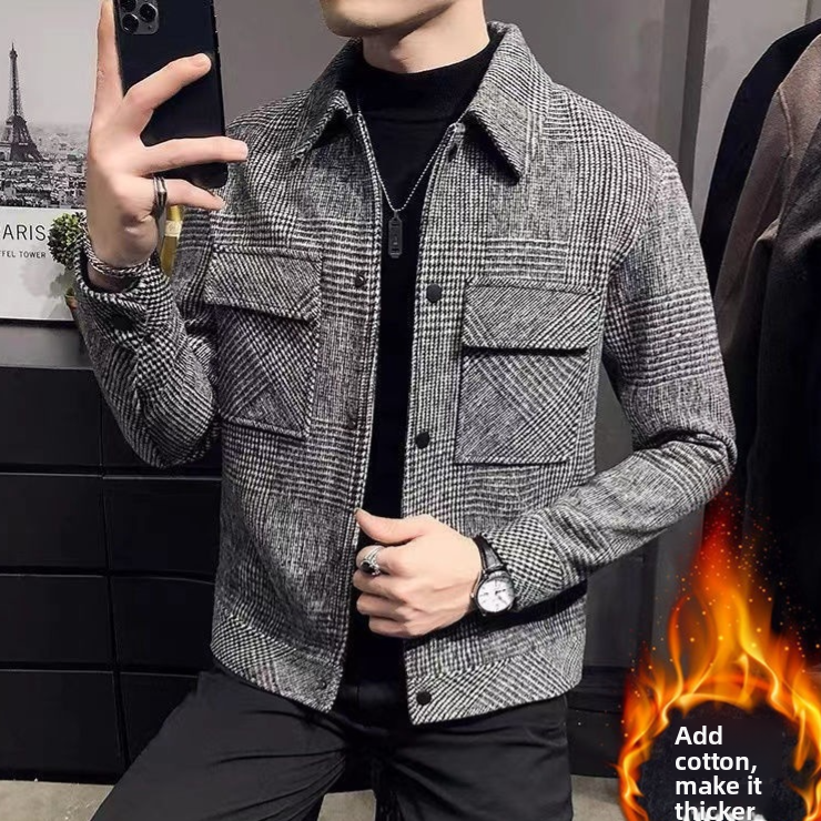 Men's Woolen Blend Thickened Casual Jacket with Suit Collar