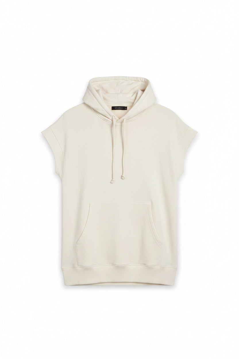 Men's Cropped Sleeved Hoodie - Beige