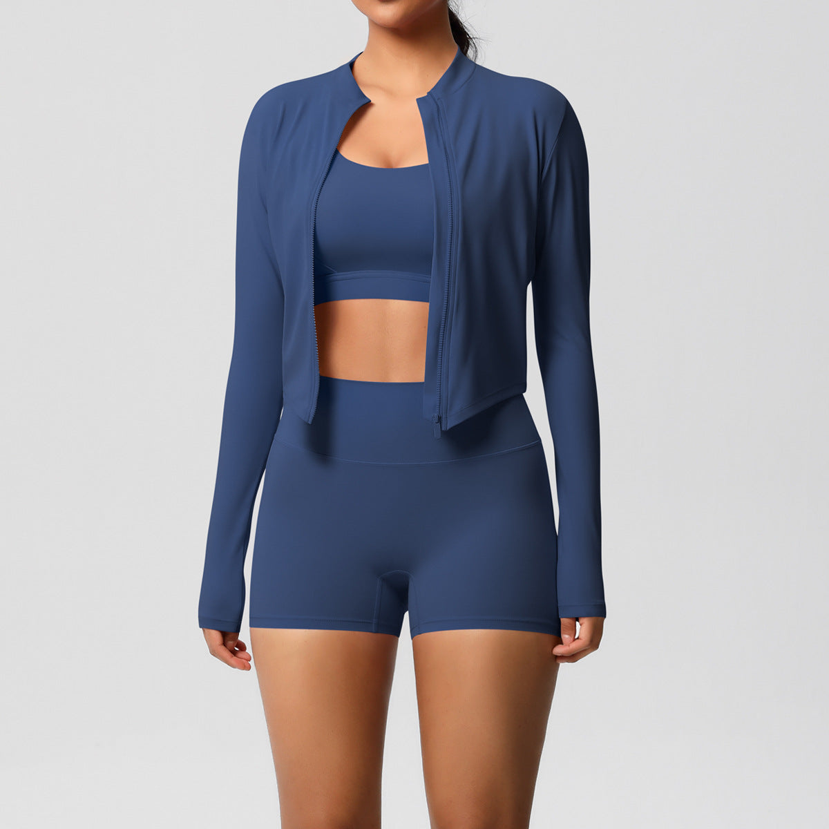 A three-piece yoga suit for women
