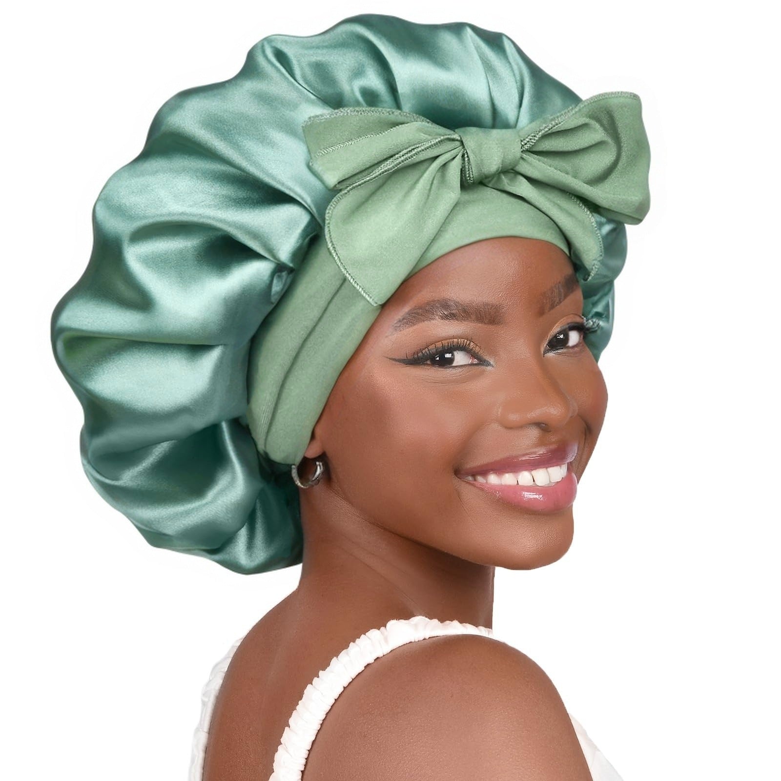 Double-Layer Satin Sleep Cap with Ribbon
