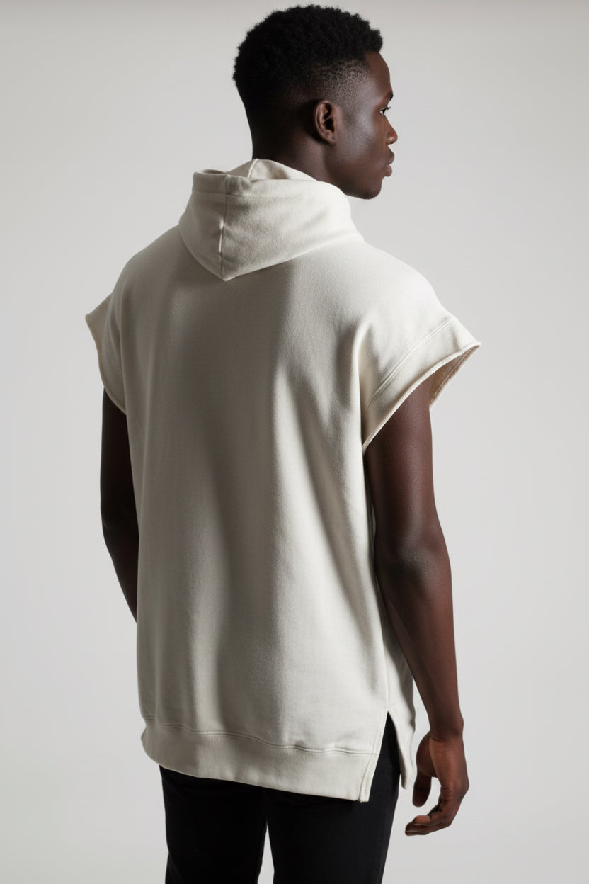 Men's Cropped Sleeved Hoodie - Beige