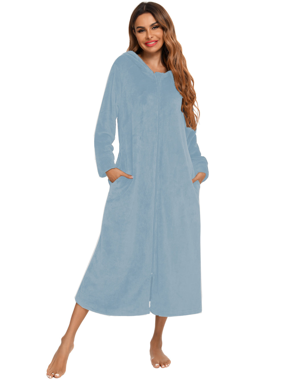 Flannel Pajamas New Long-Sleeved Zipper Nightgown Home Clothes