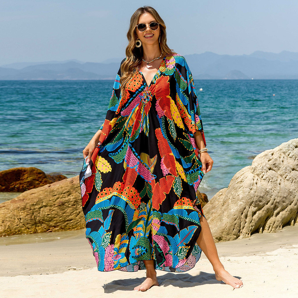 Bohemian Beach Cover-Up with Woven Print
