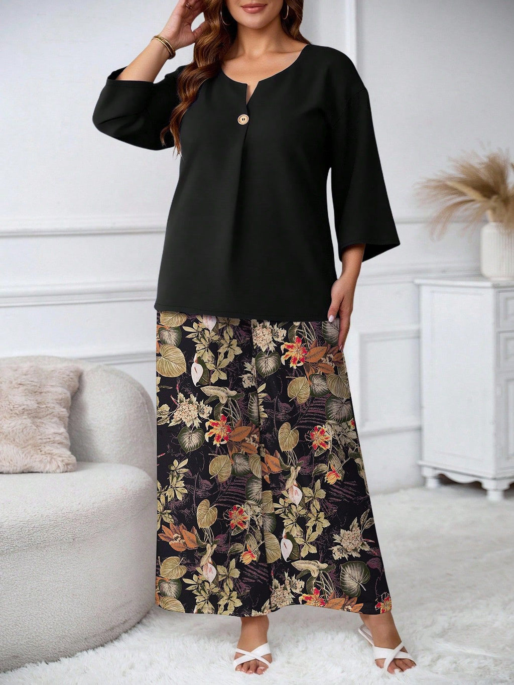 Floral Print Shirt and Pants Set