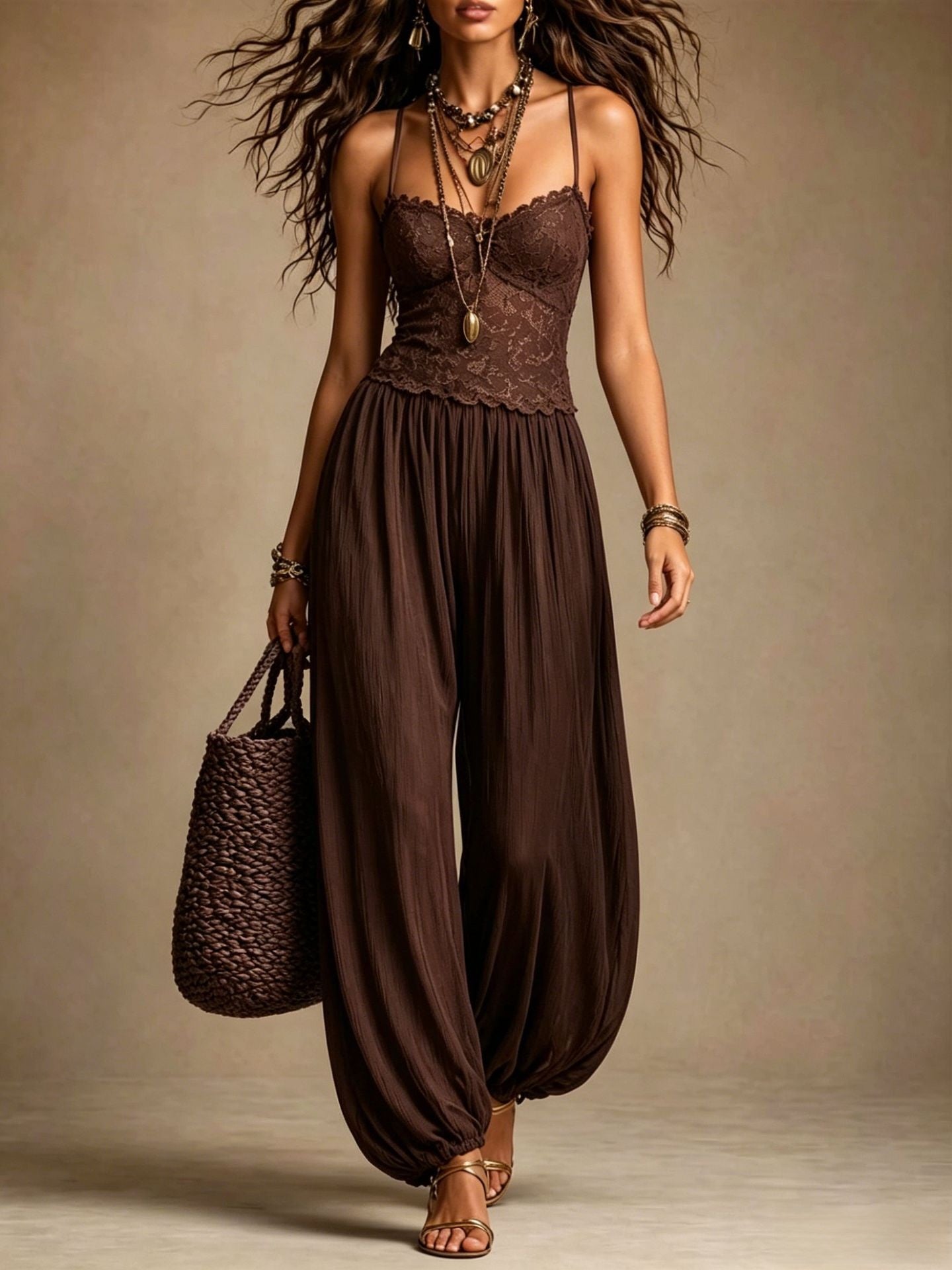 Bohemian Lace Chiffon Women Jumpsuit