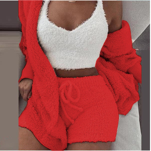 Women's Plush Home Wear 3-Piece Pajama Set