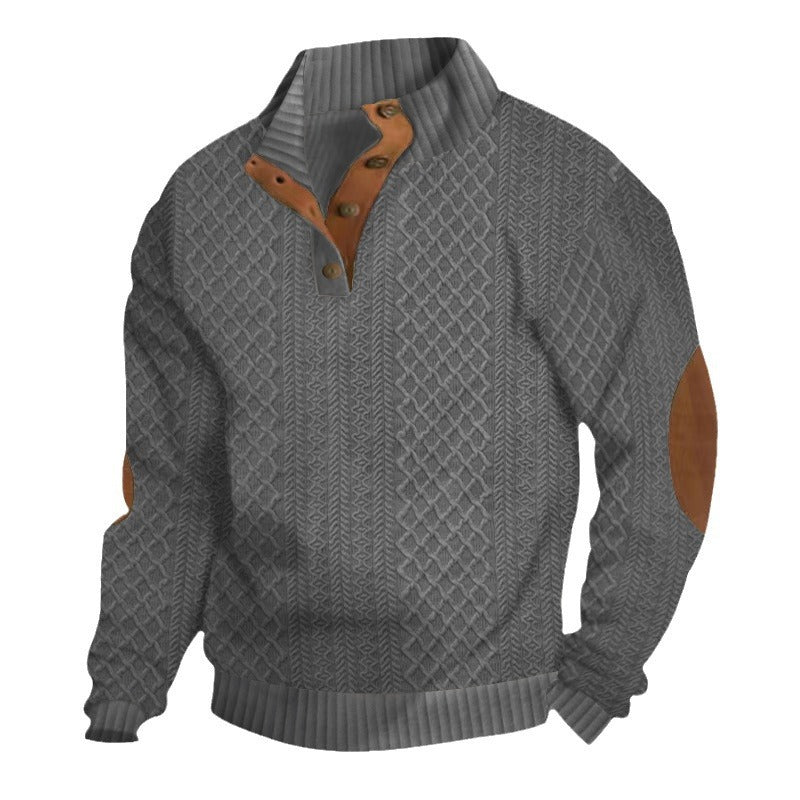 Mens Stand Collar Jacquard Sweater
