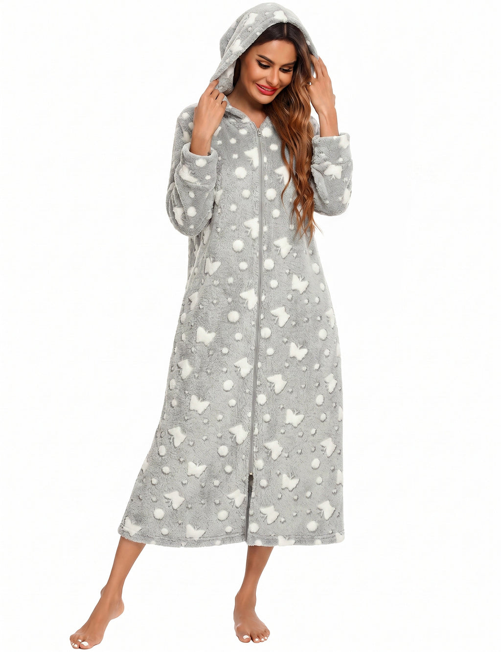 Flannel Pajamas New Long-Sleeved Zipper Nightgown Home Clothes