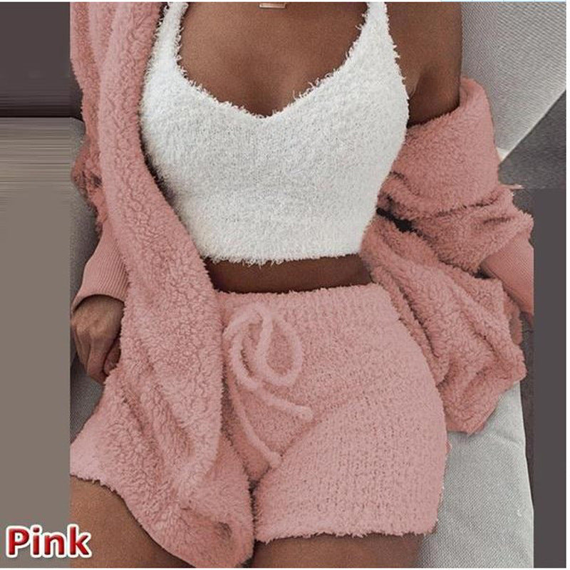 Women's Plush Home Wear 3-Piece Pajama Set