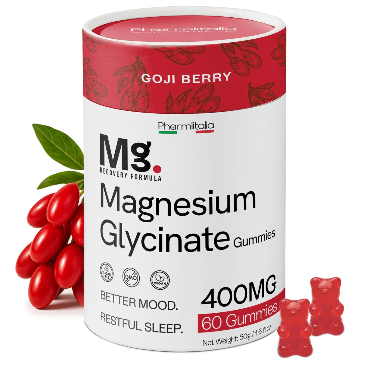 Magnesium Glycinate Gummies 400mg Sleep Gummies for Kids & Adults Magnesium Glycinate Chewable High Absorption for Muscle Recovery Better Sleep & Relaxation Goji Berry Flavor 60 Count