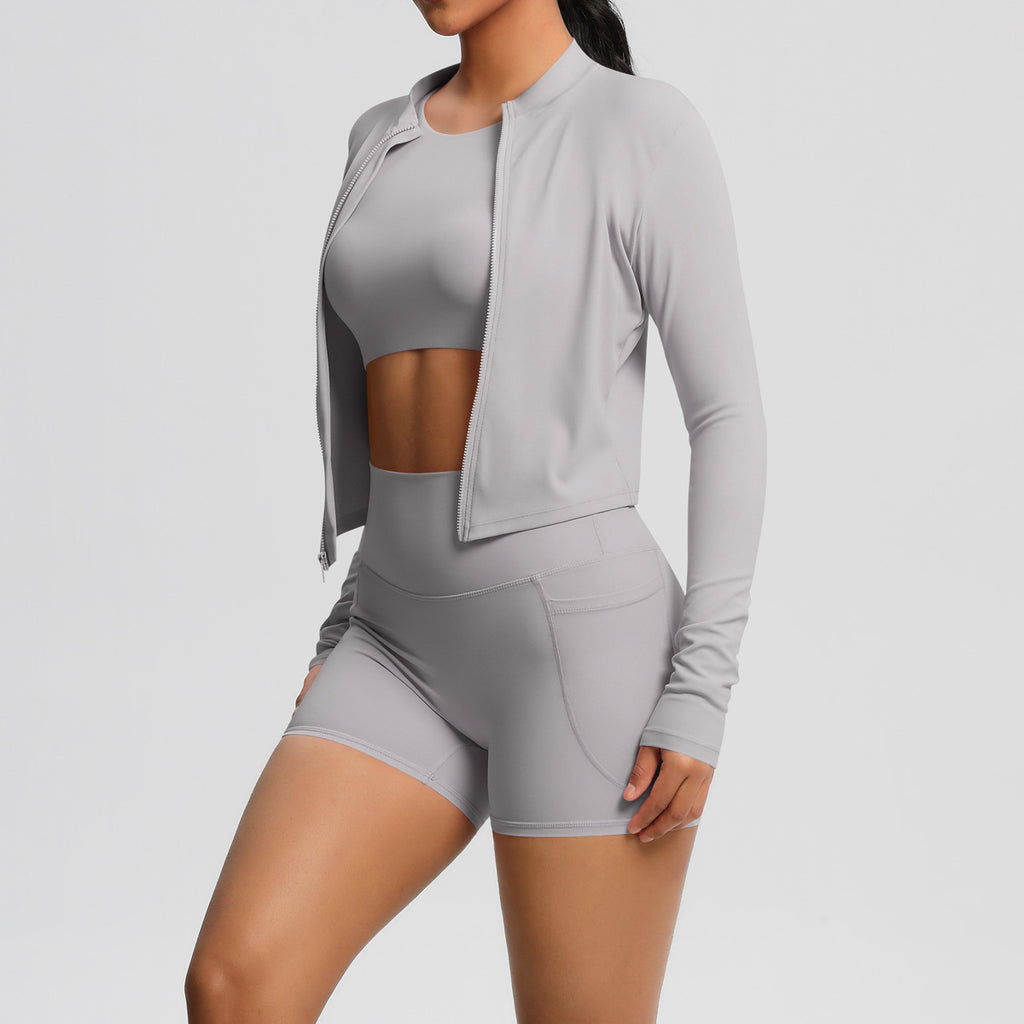 A three-piece yoga fitness suit for women