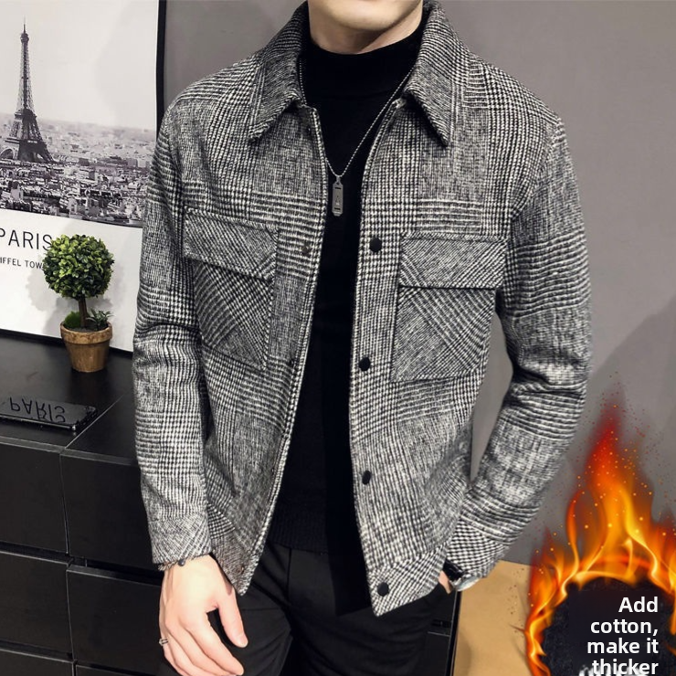 Men's Woolen Blend Thickened Casual Jacket with Suit Collar