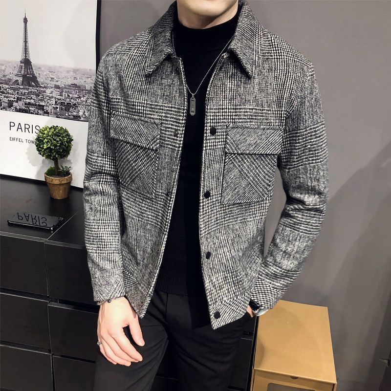 Men's Woolen Blend Thickened Casual Jacket with Suit Collar