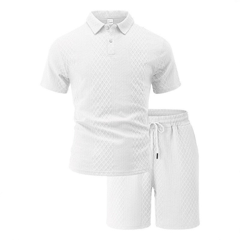 Mens Jacquard Lapel Polo Shirt Shorts Set