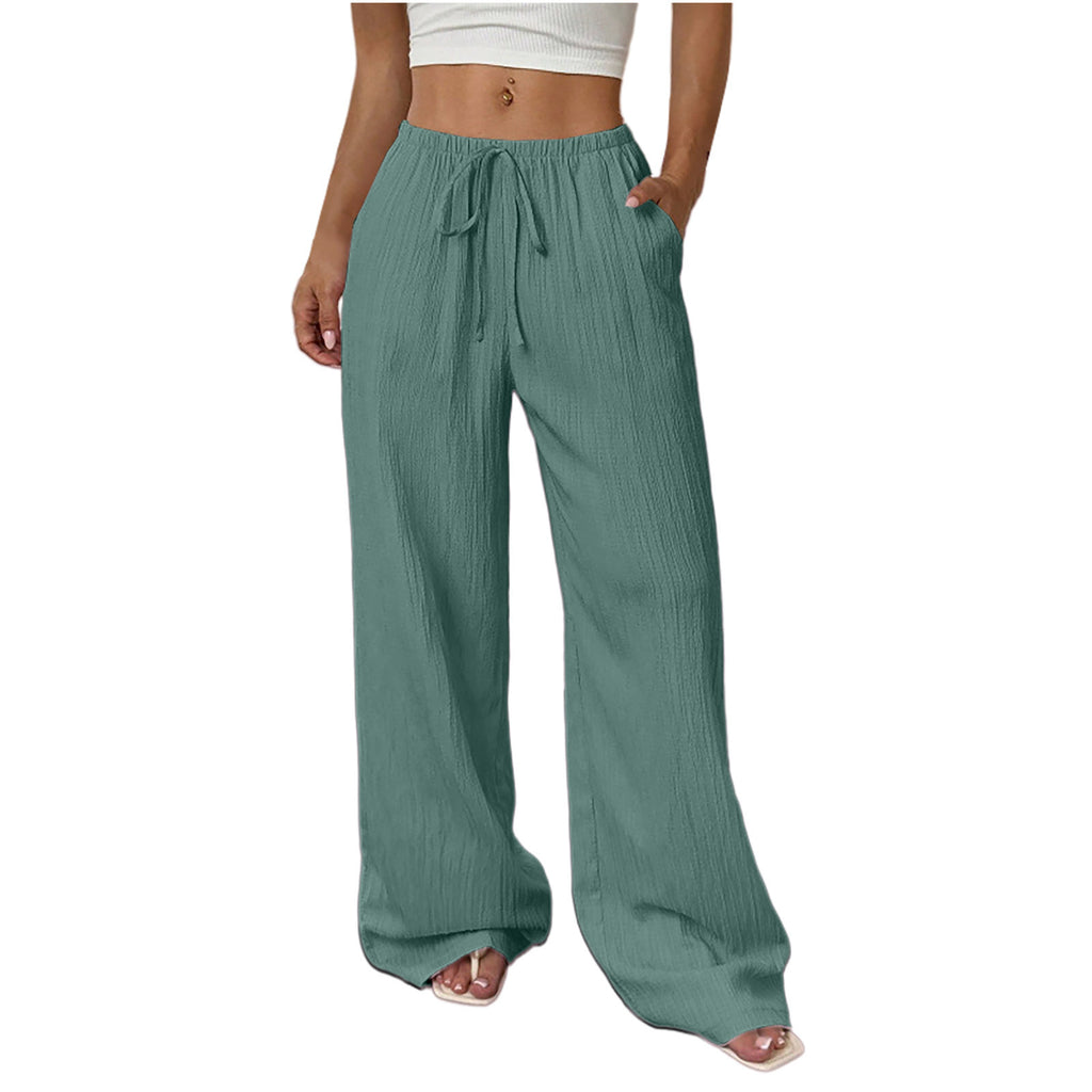 Womens Textured Knotted Waist Wide Leg Pants