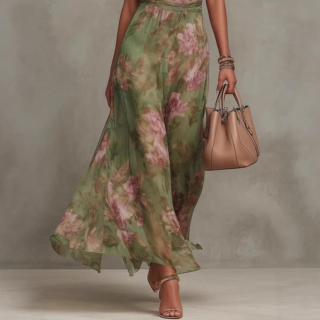 Mesh Print Bodycon Long Dress with Spaghetti Strap