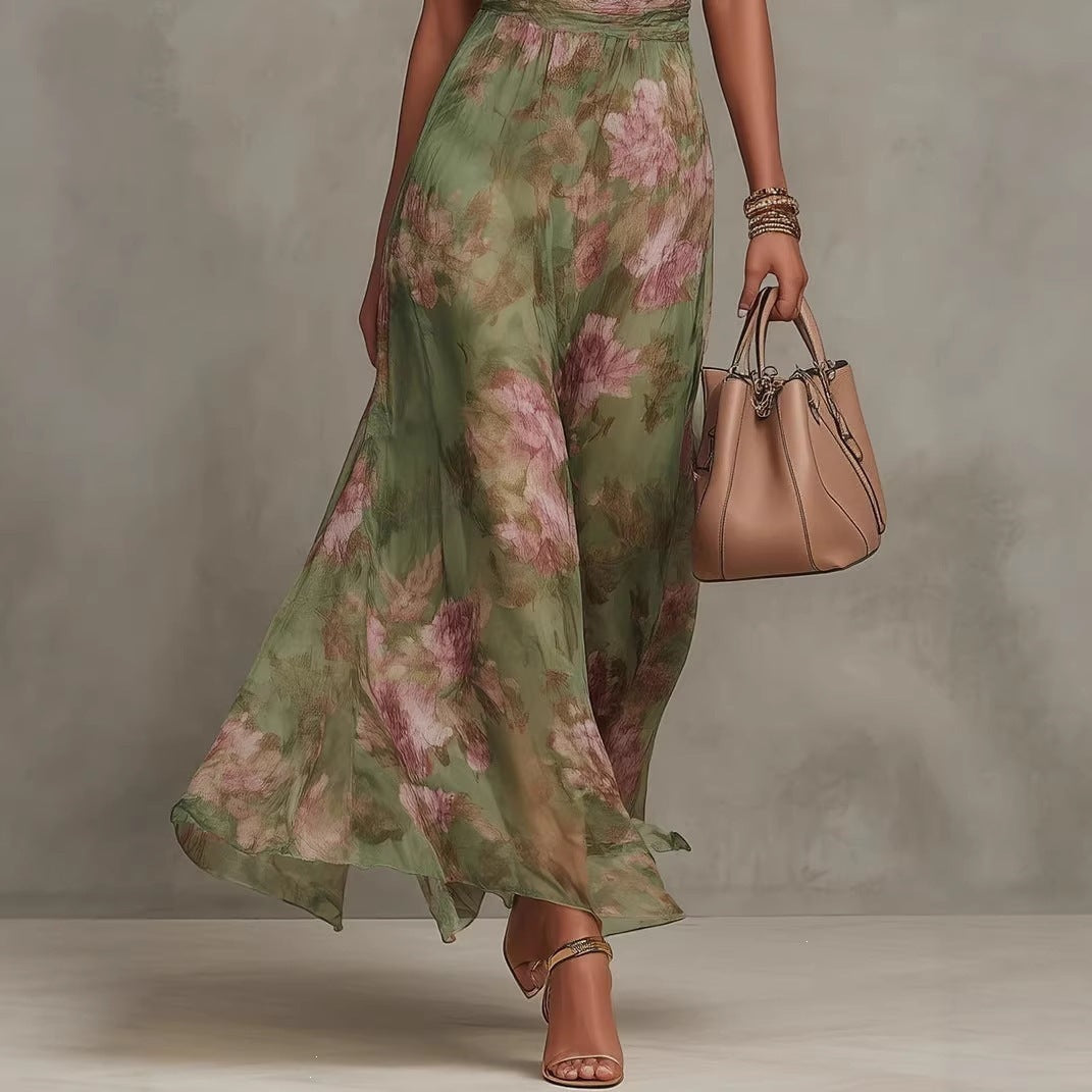 Mesh Print Bodycon Long Dress with Spaghetti Strap