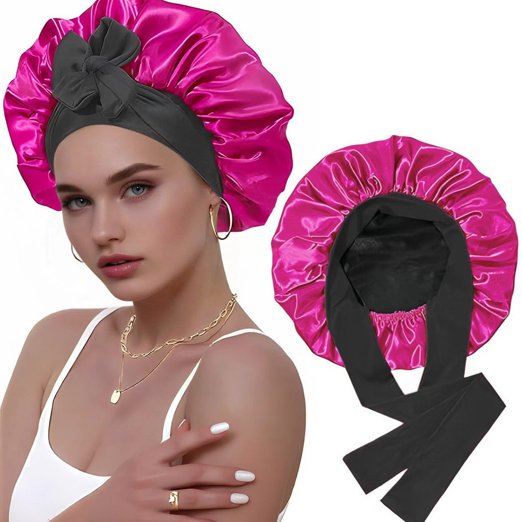 Double-Layer Satin Sleep Cap with Ribbon