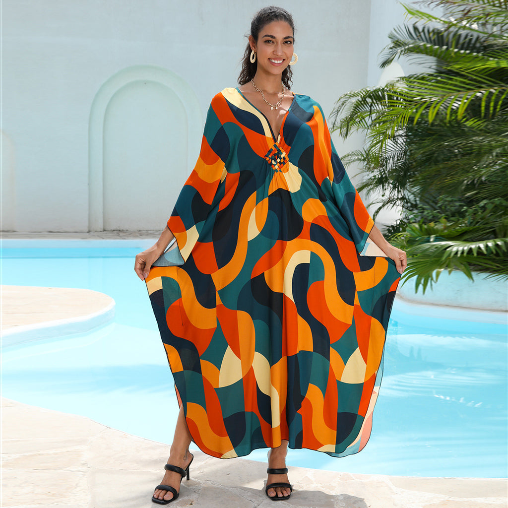 Rayon Printed Beach Cover Up Dress